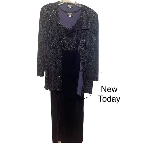 ONYX Nite 2 Piece Dress& jacket set plum colored Sparkle Slinky Black L… - Picture 2 of 4
